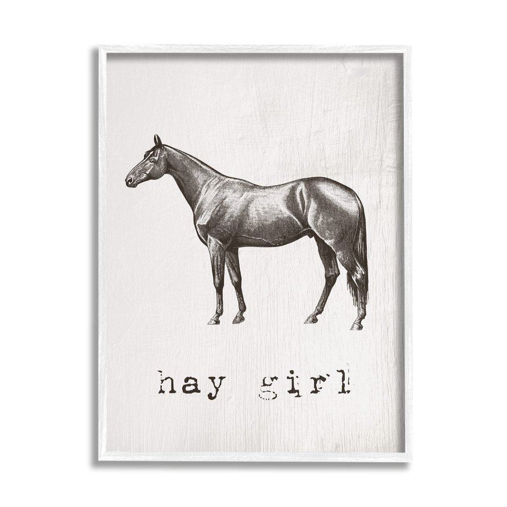 Stupell Industries Hay Girl Funny Horse Pun Vintage Equestrian Portrait, Design by Daphne Polselli