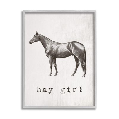 Stupell Industries Hay Girl Funny Horse Pun Vintage Equestrian Portrait, Design by Daphne Polselli