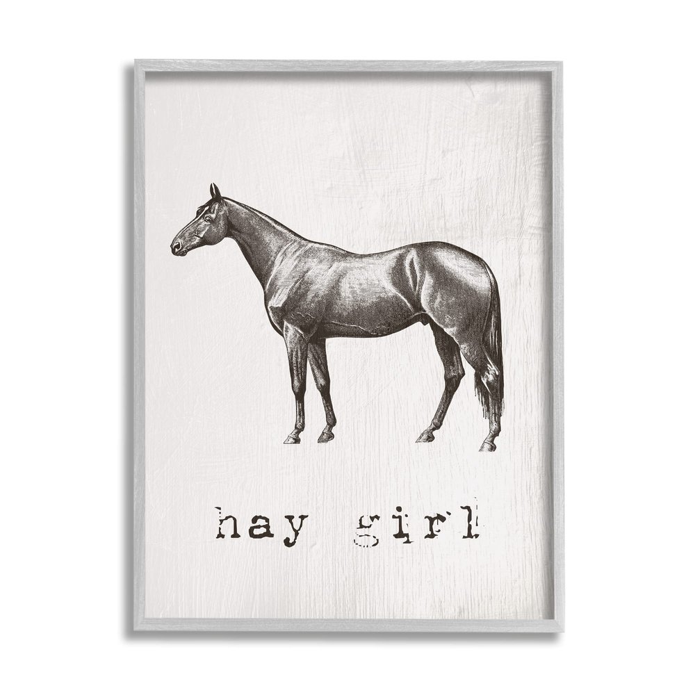 Stupell Industries Hay Girl Funny Horse Pun Vintage Equestrian Portrait, Design by Daphne Polselli