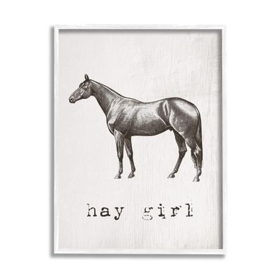 Stupell Industries Hay Girl Funny Horse Pun Vintage Equestrian Portrait, Design by Daphne Polselli