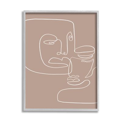 Stupell Industries Two Faces Single Line Drawing Brown Beige Abstract, Design by Design Fabrikken