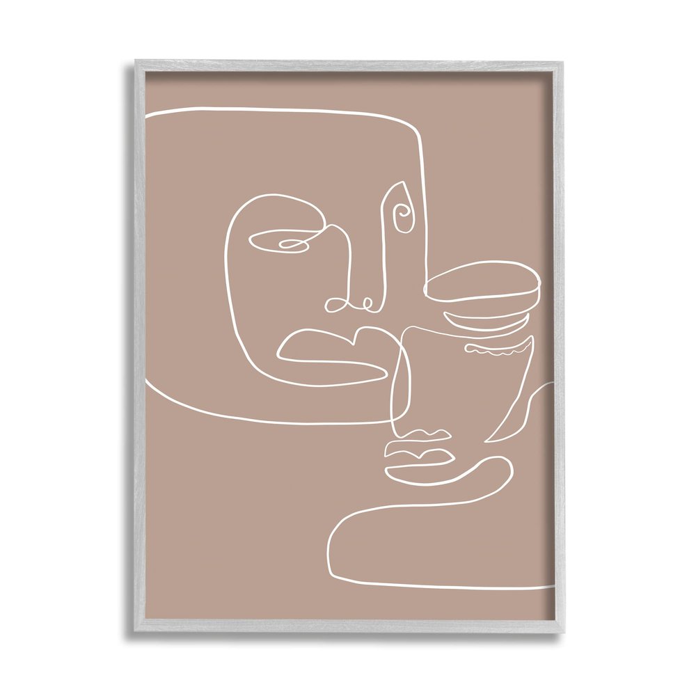 Stupell Industries Two Faces Single Line Drawing Brown Beige Abstract, Design by Design Fabrikken