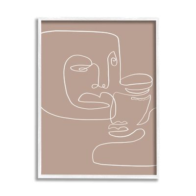 Stupell Industries Two Faces Single Line Drawing Brown Beige Abstract, Design by Design Fabrikken