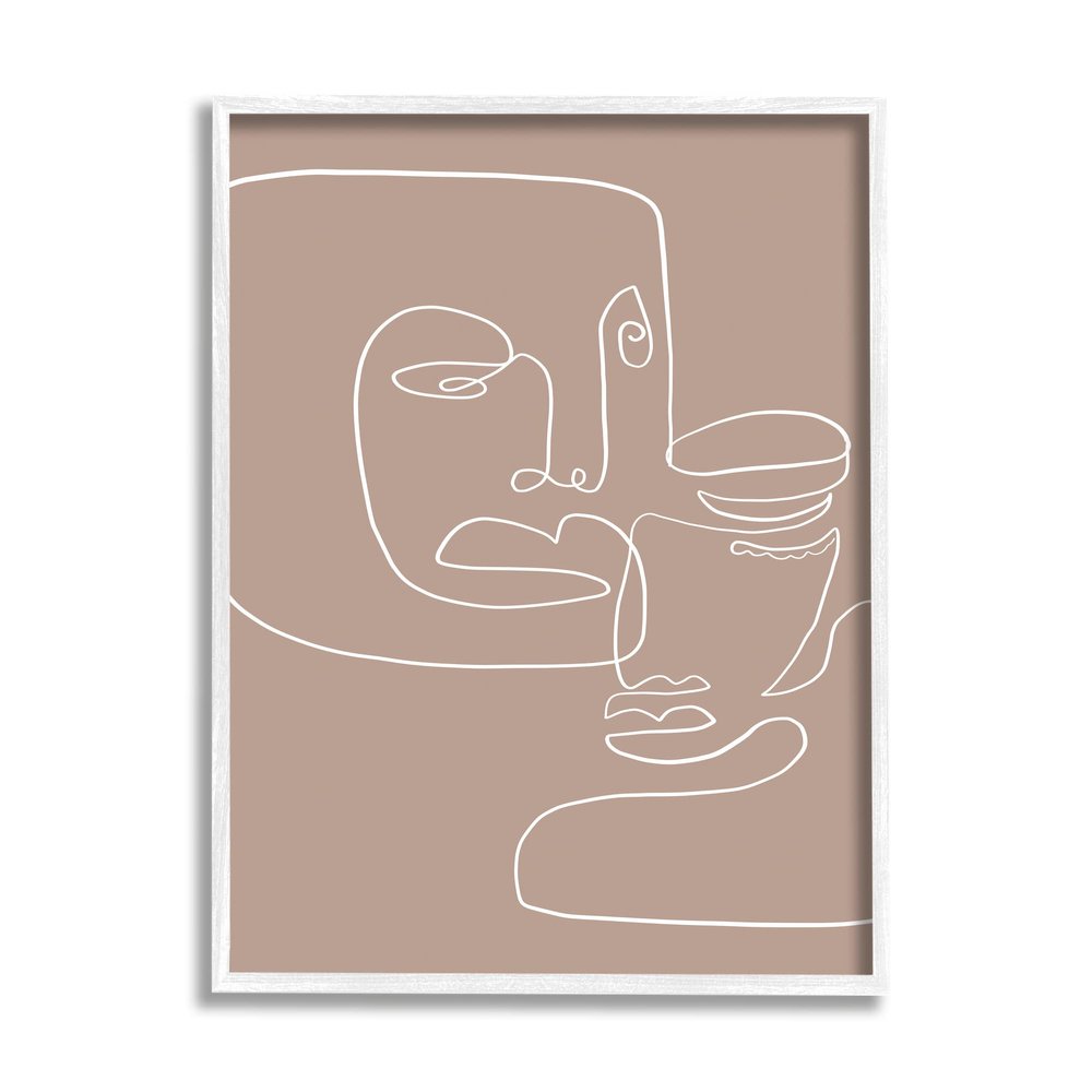 Stupell Industries Two Faces Single Line Drawing Brown Beige Abstract, Design by Design Fabrikken