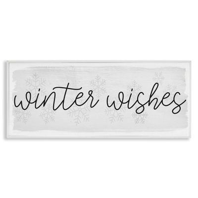Stupell Industries Winter Wishes Sentiments Geometric Snow Flakes Cursive Typography White Framed Wall Art, 24 x 10
