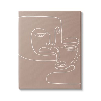 Stupell Industries Two Faces Single Line Drawing Brown Beige Abstract, Design by Design Fabrikken