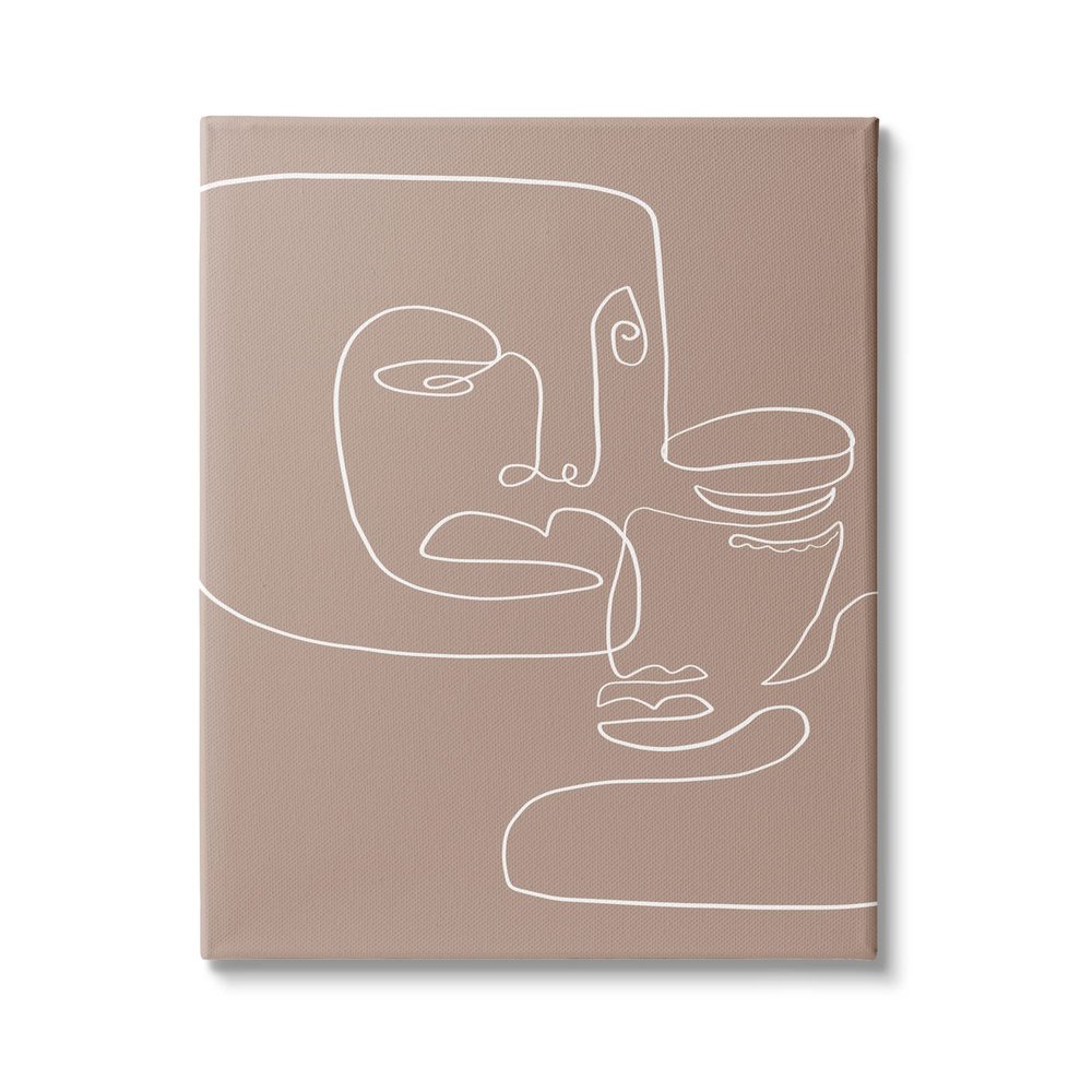 Stupell Industries Two Faces Single Line Drawing Brown Beige Abstract, Design by Design Fabrikken
