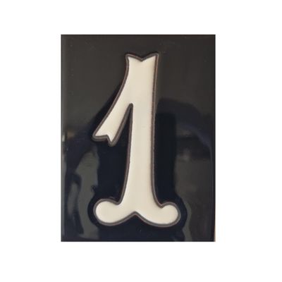 10cm x 7.5cm Black & White Spanish Hand-painted Number Tiles & Frames (Ceramic Number 1)
