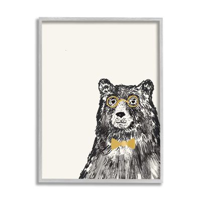 Stupell Industries Black Bear Golden Glasses Bow Tie Kids' Animal, Design by Heather McLaughlin