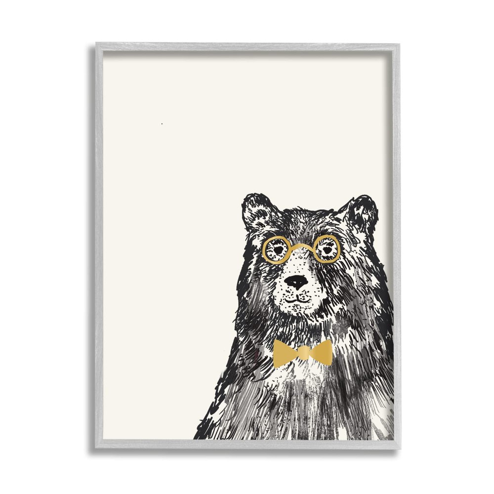 Stupell Industries Black Bear Golden Glasses Bow Tie Kids' Animal, Design by Heather McLaughlin