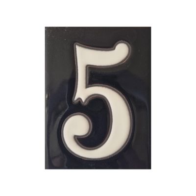 10cm x 7.5cm Black & White Spanish Hand-painted Number Tiles & Frames (Ceramic Number 5)