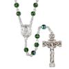 Christian Brands Catholic Rosary with Deep Green Glass Beads, Prayer Necklace with Silver Tone Sacred Heart Centerpiece, 20 Inches view 1