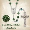 Christian Brands Catholic Rosary with Deep Green Glass Beads, Prayer Necklace with Silver Tone Sacred Heart Centerpiece, 20 Inches view 3
