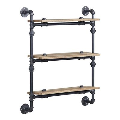 Acme Brantley Wall Rack with 3 Wooden Shelves in Oak and Sandy Black
