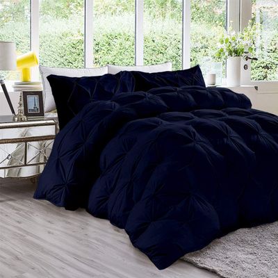 Home Luxury Warm 500 GSM Down Navy Blue Down Alternative 5 Pieces Quilted Pinch Pleated Comforter Set (Comforter + 4 Pillow Cases) 1000 TC Egyptian Cotton Duvet Insert California King
