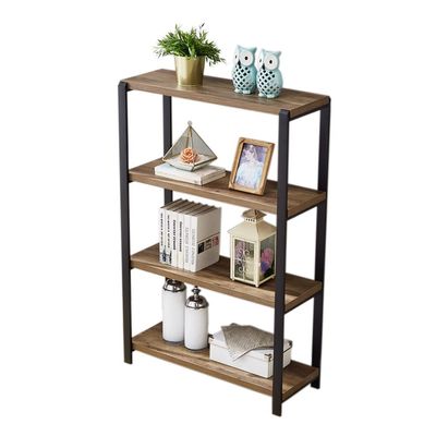 EXCEHOM Industrial Bookshelf, 4 Tier Book Shelves, Rustic Wood and Metal Bookcase for Home Office, Oak