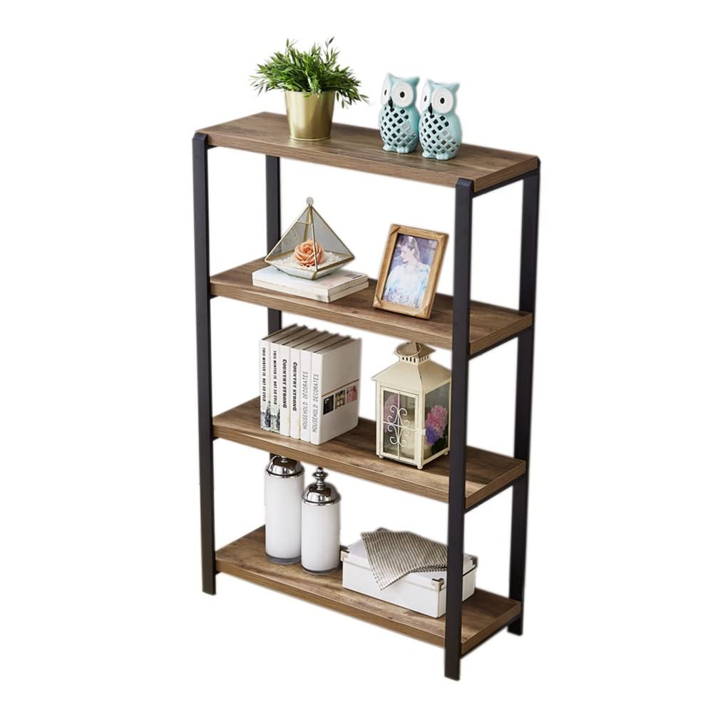 EXCEHOM Industrial Bookshelf, 4 Tier Book Shelves, Rustic Wood and Metal Bookcase for Home Office, Oak