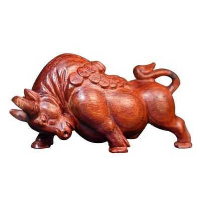 VOSAREA Office Decor Car Decor Feng Shui Bull Statue Sculpture Sandalwood Chinese Zodiac OX Figurine Wealth Prosperity Bull Figurines Home Office Table Decor Business Present Office Decor Car Decor