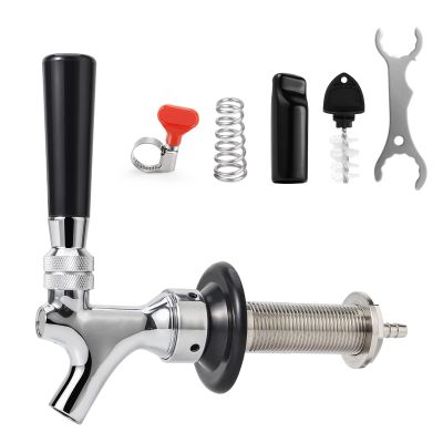 Dbgogo 3'' Draft Beer Faucet Shank, 1/4'' Beer Line Barb Brewing No Leak No Drip No Stick Stainless Core Kegerator Tap Beer Shank Dispenser Self-Closing Spring Tap Brush Spanner Wrench Hose Clamp