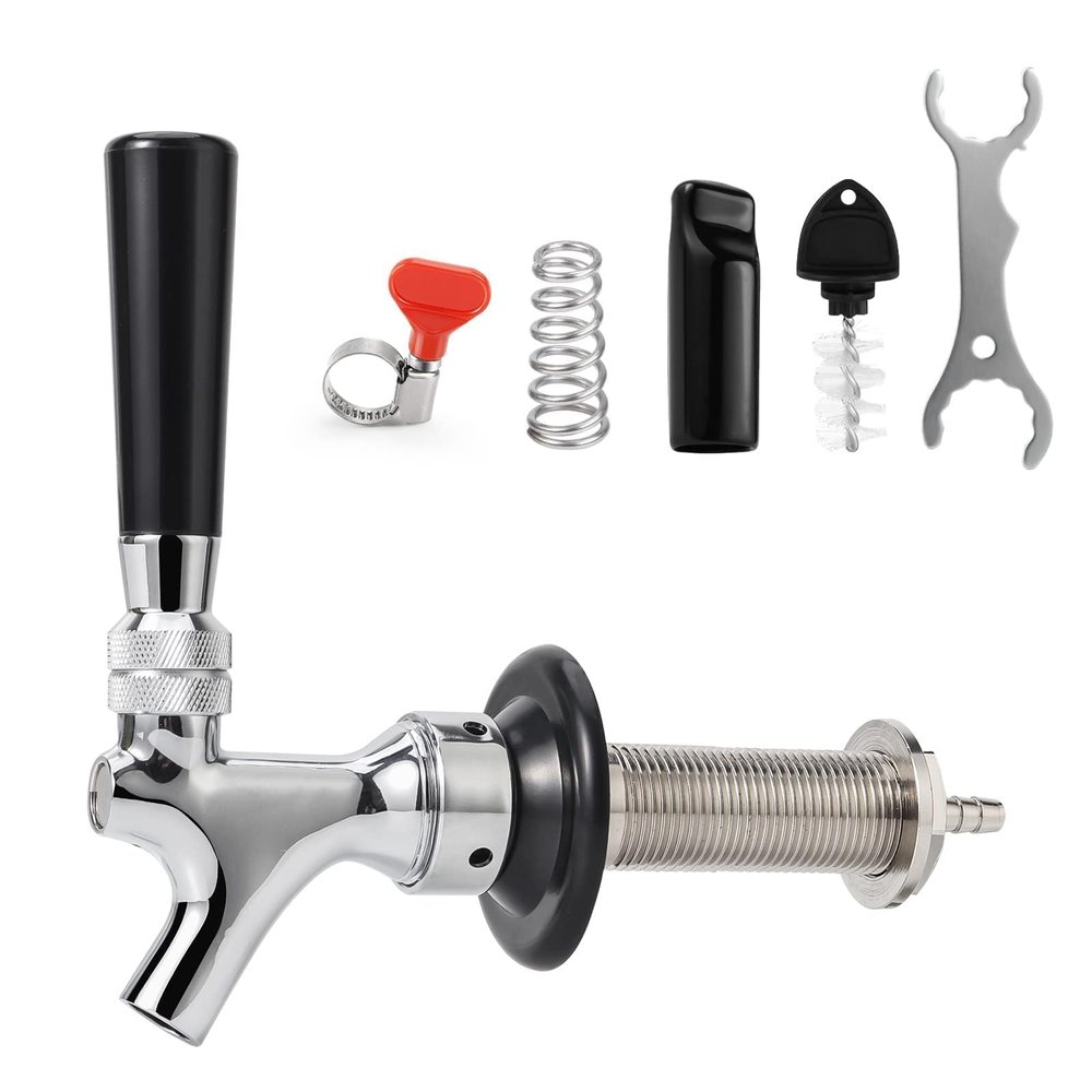 Dbgogo 3'' Draft Beer Faucet Shank, 1/4'' Beer Line Barb Brewing No Leak No Drip No Stick Stainless Core Kegerator Tap Beer Shank Dispenser Self-Closing Spring Tap Brush Spanner Wrench Hose Clamp