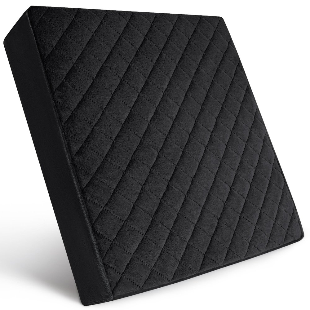 COMFORTANZA Soft 18x18x3 Memory Foam Seat Cushion for Kitchen, Dining, Office Chairs, Cars - Washable Velvety Cover with Waterproof Layer & Non-Slip Base - Comfort & Back Pain Relief - Black