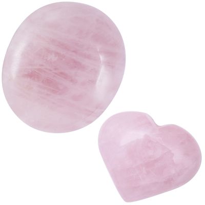 Crocon Rose Quartz Palm Stone (40 mm) & 1 Heart Stone feng Shui Healing Meditation Balance Chakra Reiki Charged Lovely Gift for her him Paperweight Centerpieces with Gift Box for Men Women.