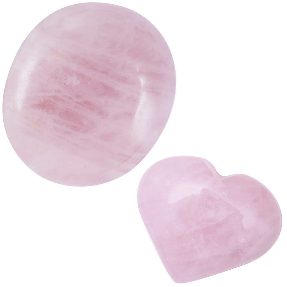 Crocon Rose Quartz Palm Stone (40 mm) & 1 Heart Stone feng Shui Healing Meditation Balance Chakra Reiki Charged Lovely Gift for her him Paperweight Centerpieces with Gift Box for Men Women.