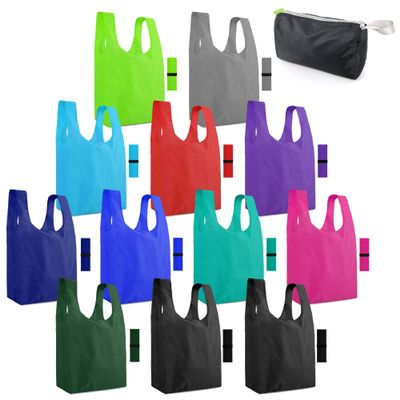 BeeGreen Reusable Shopping Bags with Handles - 12 Pack Foldable Polyester Tote Bags Bulk with Zipper Pouch, Travel Tote Cloth Bag for Women Holiday Beach, Washable Reusable Gift Bag for Groceries