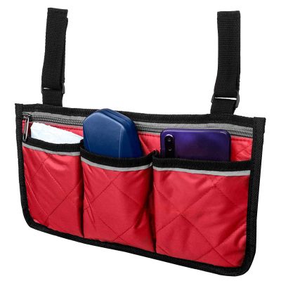 12.66.9in Sofa Armrest Organizer,Multifunctional Wheelchair Side Hanging Bag,Large Capacity Multiple Pockets Armrest Storage Pouch for Stroller Electric Wheelchair Walker Scooter (Burgundy)