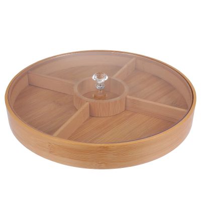 1Pc Food Storage Tray Practical Bamboo Dried Fruit Snack Plate with Lid (Khaki)
