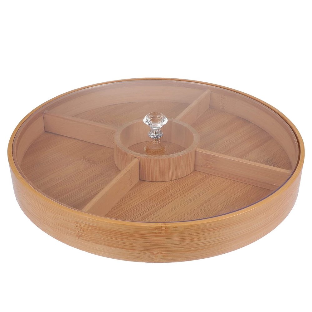 1Pc Food Storage Tray Practical Bamboo Dried Fruit Snack Plate with Lid (Khaki)