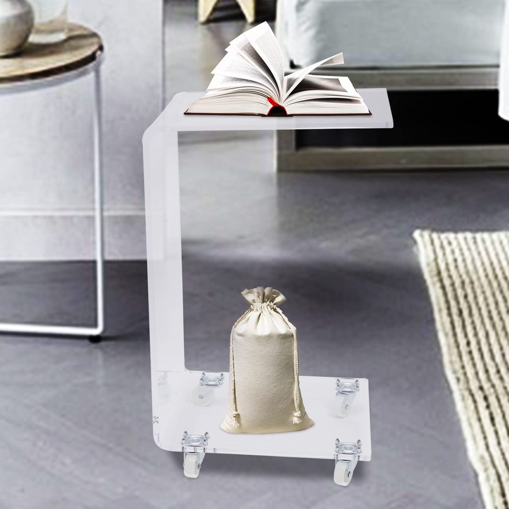 Acrylic Removable Bedside Table, Modern Removable C Shaped End Table Mobile Sofa End Table Easy Assembly Rolling Table Nightstand Nesting Tables for Coffee Small Space Living Room Bedroom