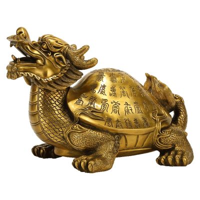 DUO ER All Copper Lucky Dragon Turtle Ornaments Dragon Head Turtle Feng Shui Ornaments for The Elderly Large Gifts