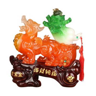 DUO ER Pixiu Ornaments Jade Cabbage Resin Crafts Home Decorations Opening Gifts Figurines Miniatures Statues Sculptures