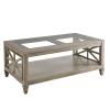 BAXMUY Solid Wood Coffee Table with Tempered Glass Top, 45.5" x 26" Modern Farmhouse Industrial Coffee Tables for Living Room, Office & Caf, Grey Wash view 1