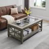 BAXMUY Solid Wood Coffee Table with Tempered Glass Top, 45.5" x 26" Modern Farmhouse Industrial Coffee Tables for Living Room, Office & Caf, Grey Wash view 2