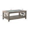 BAXMUY Solid Wood Coffee Table with Tempered Glass Top, 45.5" x 26" Modern Farmhouse Industrial Coffee Tables for Living Room, Office & Caf, Grey Wash view 3