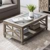 BAXMUY Solid Wood Coffee Table with Tempered Glass Top, 45.5" x 26" Modern Farmhouse Industrial Coffee Tables for Living Room, Office & Caf, Grey Wash view 4