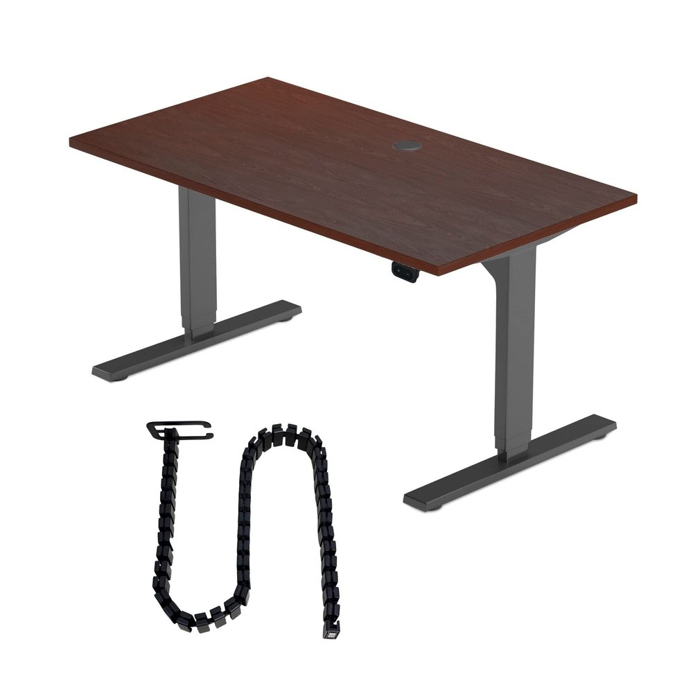 Progressive Desk Stand Up Height Adjustable Electric Standing Desk - 48" x 30" with Dual Motor, 3 Stages Table with Magnetic Snake - Roasted Walnut, Black Frame
