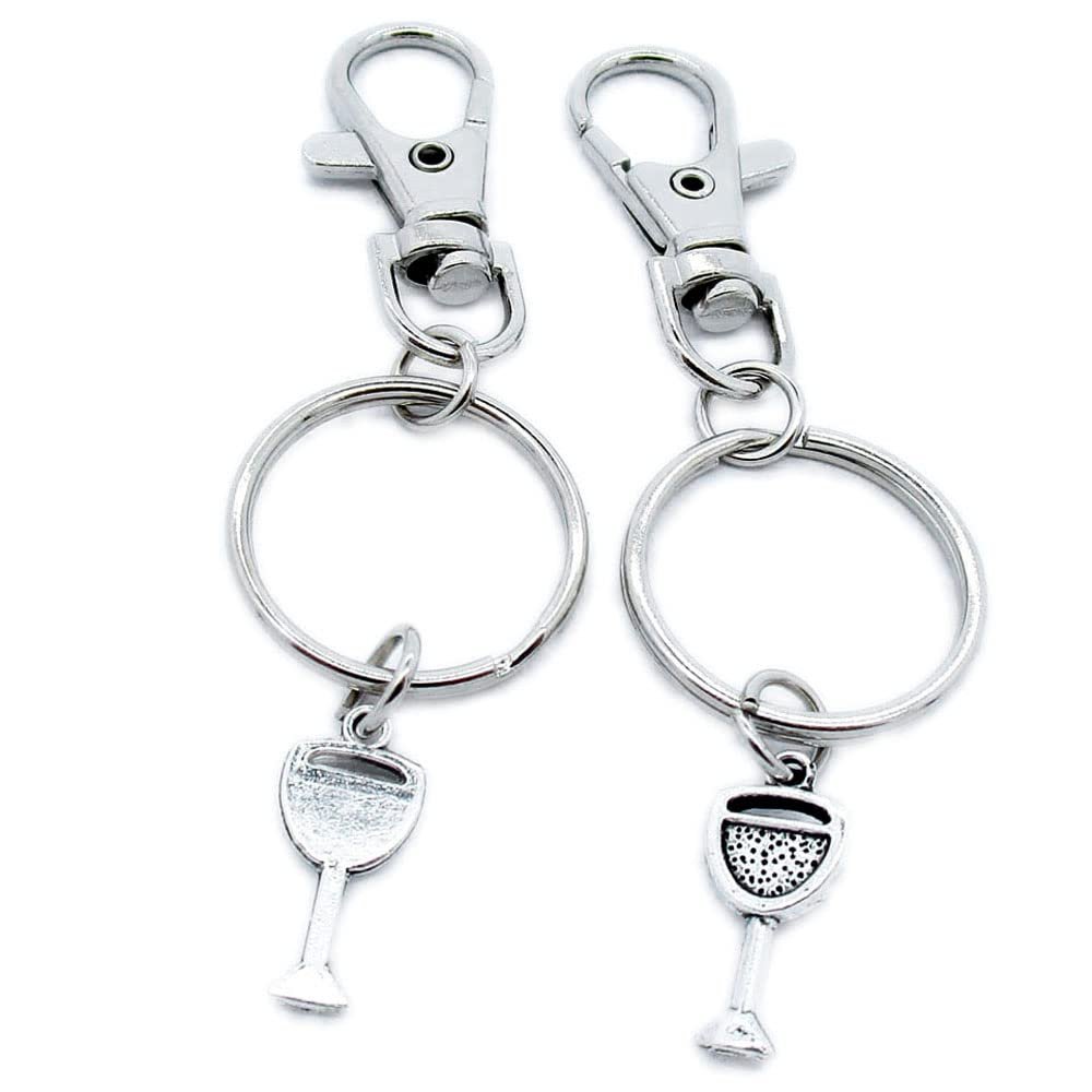 50 Pieces Keyring Keychain Wholesale Suppliers Jewelry Lobster Clasps NW1K3F Wine Juice Cup Glass Goblet
