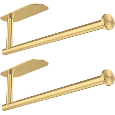 Gewtur Gold Paper Towel Holder Under Cabinet - Self Adhesive Paper Towel Roll Holder Stick on Wall, Stainless Steel Paper Towel Rack for Kitchen Bathroom(2 Pcs)
