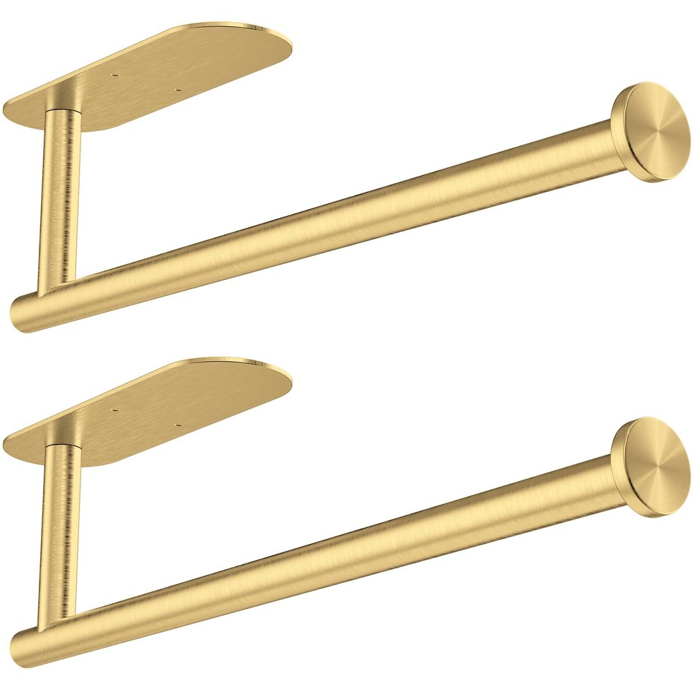 Gewtur Gold Paper Towel Holder Under Cabinet - Self Adhesive Paper Towel Roll Holder Stick on Wall, Stainless Steel Paper Towel Rack for Kitchen Bathroom(2 Pcs)
