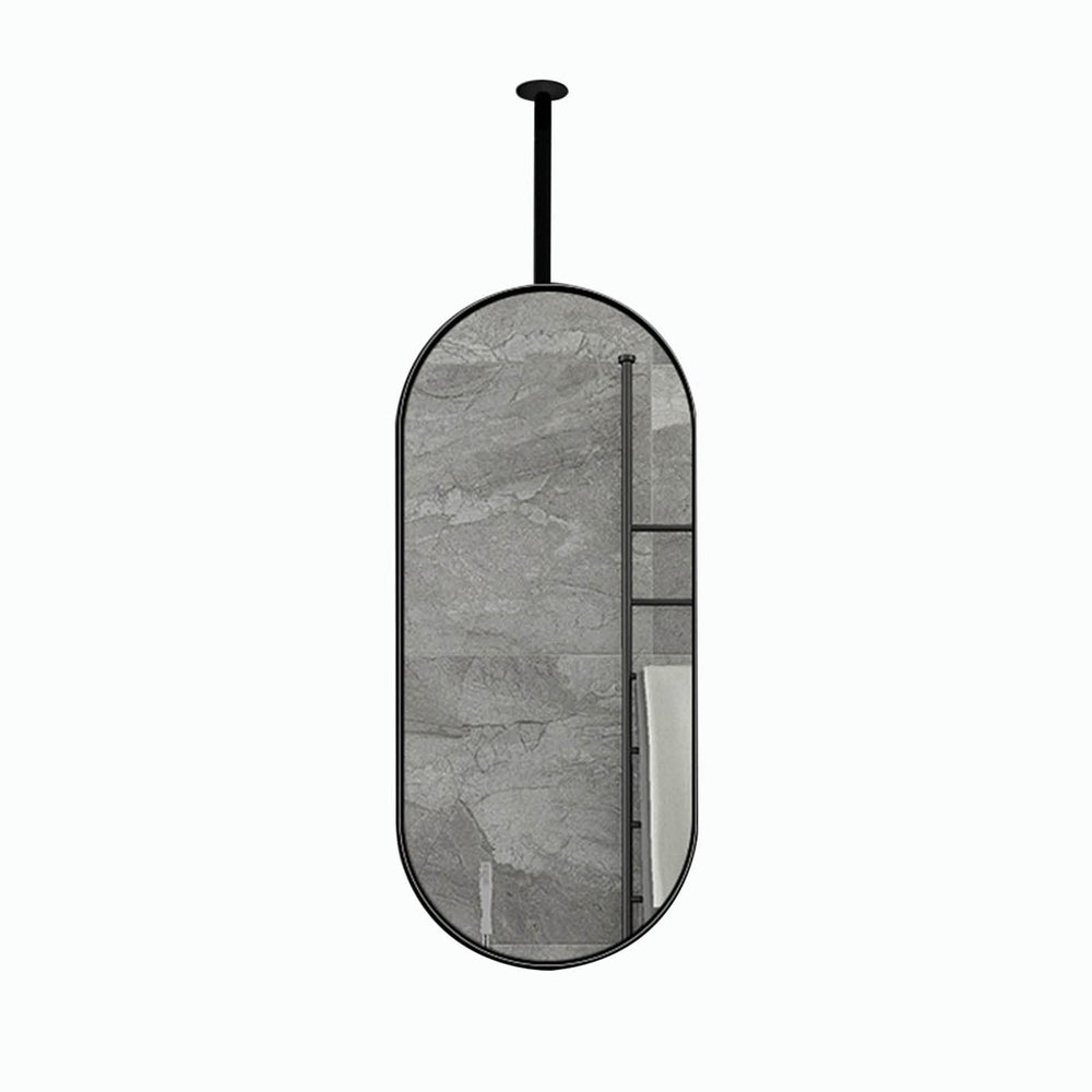 DXZ-Design Simple Ceiling Mounted Hanging Rod Mirror, Clear and Practical Wall Vanity Mirror for Bathroom Washroom Makeup Shaving - Black Customizable (Size : 40cmx70cm)
