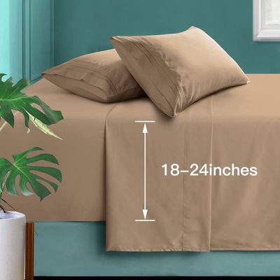 Manyshofu Extra Deep Pocket Twin Sheets Set - Hotel Luxury 1800 Thread Count Sheets & Pillowcases - Kids Bedding Set up to 24" Mattress - Khaki Bed Sheets 18-24 Inch Deep Pockets - 3 Piece