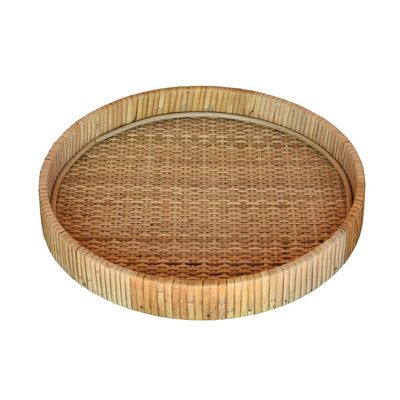 AREOhome Cayman Rattan Tray, Medium, 12-inch Diameter, Natural