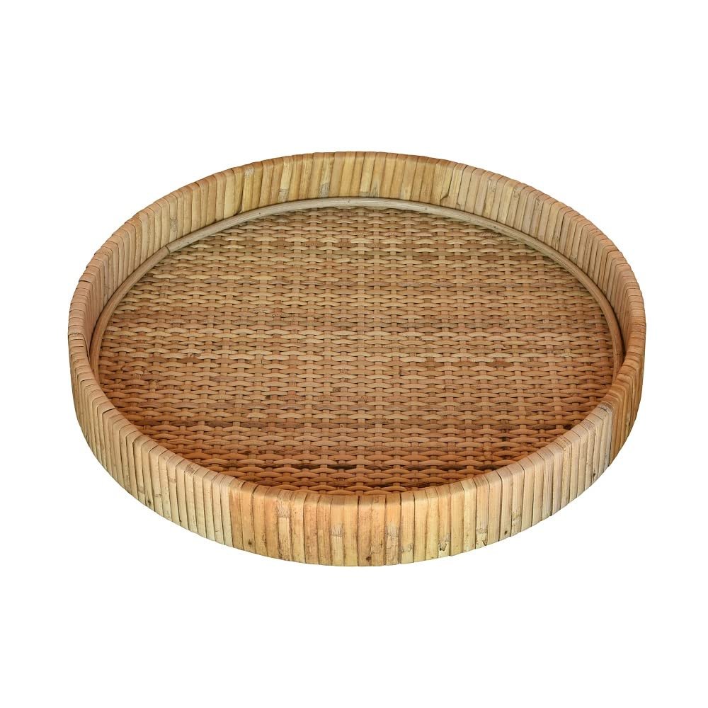 AREOhome Cayman Rattan Tray, Medium, 12-inch Diameter, Natural