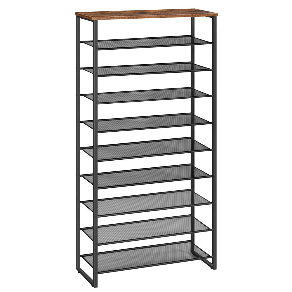 HOOBRO 10-Tier Shoe Rack, 29.5" L Shoe Storage Organizer, Large Capacity Shoe Shelf for Front Door Entrance, Entryway, Hallway, Holds 36-40 Pairs of Shoes, Closet, Rustic Brown and Black BF107XJ01