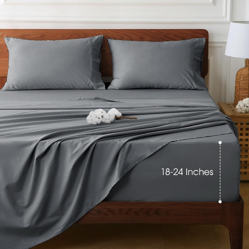 HYPREST Extra Deep Pocket Cal King Sheet Sets Fits 18"-24" in Deep Mattress -100% Cotton California King Sheet Set, Grey Hotel Luxury Soft Wrinkle Free Cooling Sheet Sets Deep Pocket