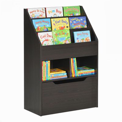 HOMCOM Kids Bookcase Multi-Shelf Rack Organizer with Storage Drawer for Books, Playroom, Brown