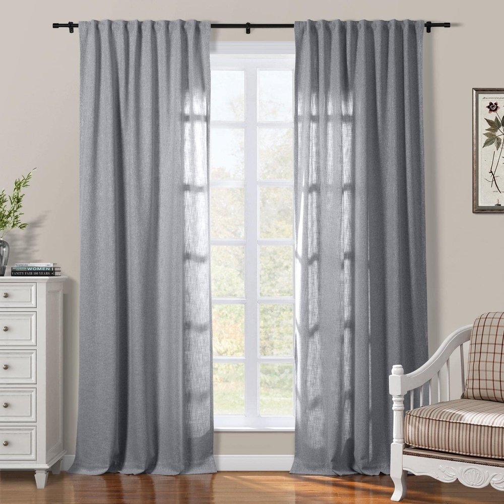 ChadMade 120 inches Wide Natrual Cotton Curtain Pravicy Protecting Drape for Bedroom Kids' Room Traverse Rod Versatile Rod Pocket Hook Belt Back Tab 120Wx84L, 1 Panel, Grey, Sarai Collection